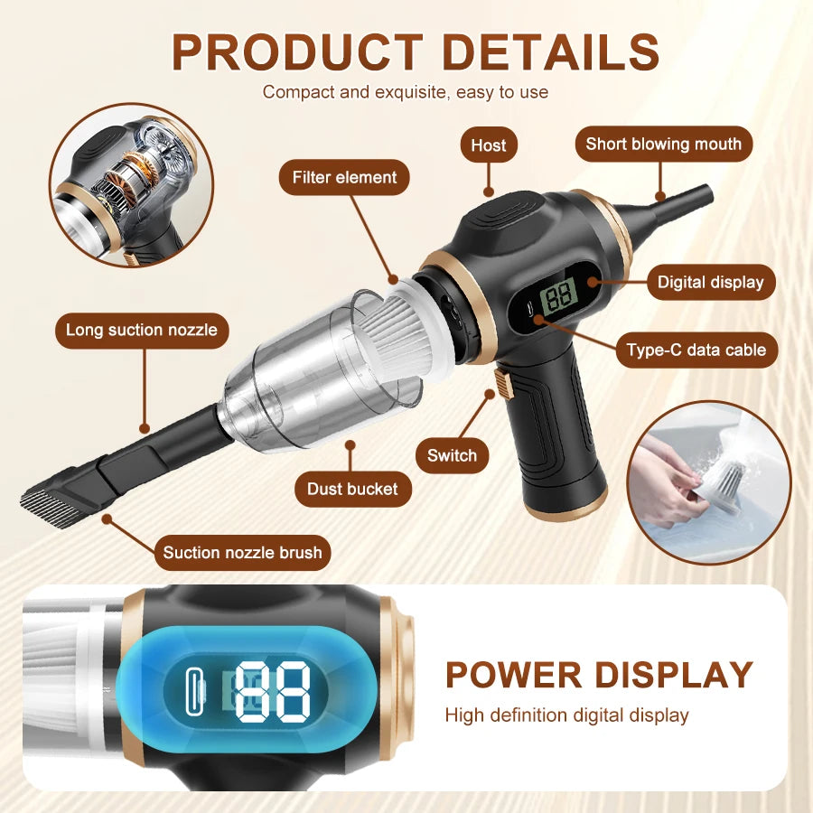 BELIBUY 2-in-1 Autostaubsauger & Gebläse – Tragbar