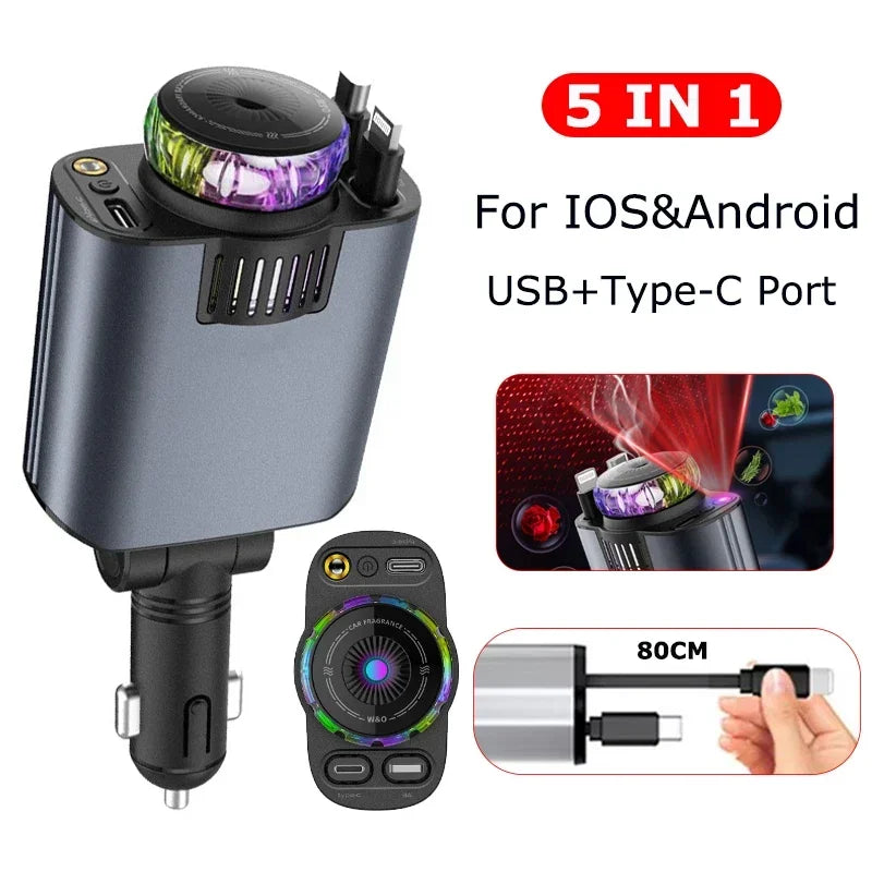 5-in-1 Autoladegerät 45 W – USB-C, Sternlicht & Aroma