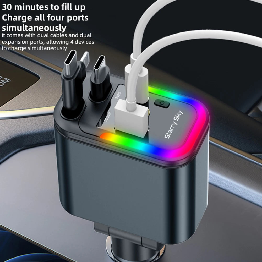 180W Dual-Schnellladeadapter mit einziehbarem Kabel & LED-Umgebungslicht